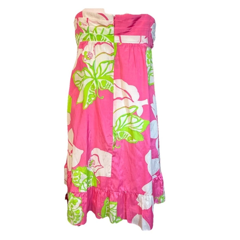 Lilly Pulitzer Strapless Dress W Size 8 Pink Floral Silk Cotton Resort Sundress - Picture 5 of 16